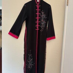 Mimi Asian Long Tunic Dress with Embroidered Flowers and Side Slits